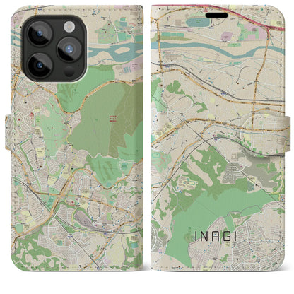 【稲城（東京都）】地図柄iPhoneケース（手帳タイプ）ナチュラル・iPhone 15 Pro Max 用