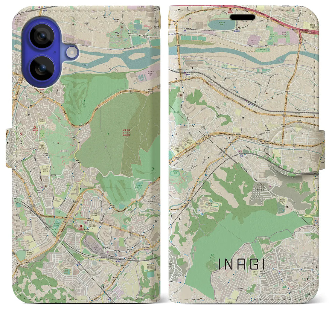 【稲城（東京都）】地図柄iPhoneケース（手帳タイプ）ナチュラル・iPhone 16 Pro Max 用