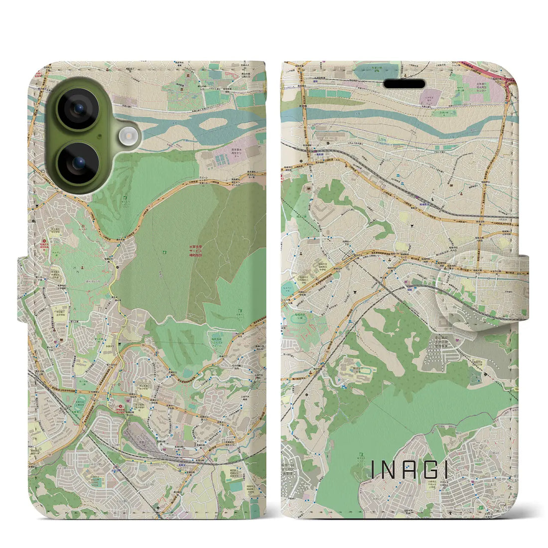 【稲城（東京都）】地図柄iPhoneケース（手帳タイプ）モノトーン・iPhone 17 Pro Max 用