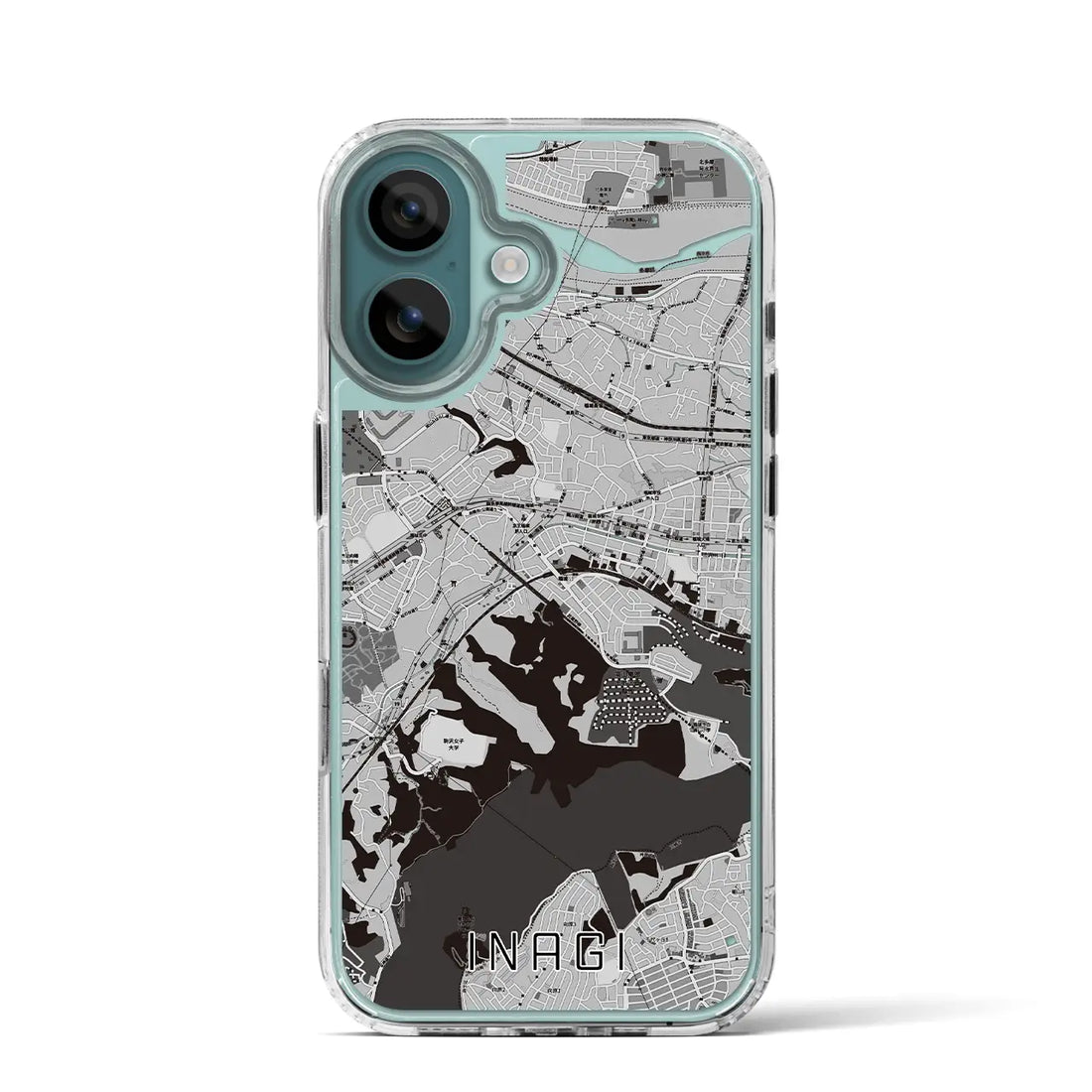 【稲城（東京都）】地図柄iPhoneケース（MagSafeタイプ）モノトーン・iPhone 16 Pro 用