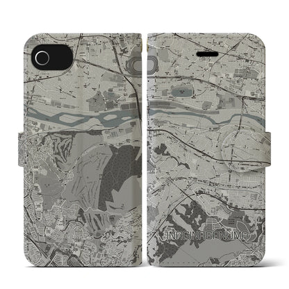 【稲城長沼（東京都）】地図柄iPhoneケース（手帳タイプ）モノトーン・iPhone SE（第3 / 第2世代） / 8 / 7 / 6s / 6 用