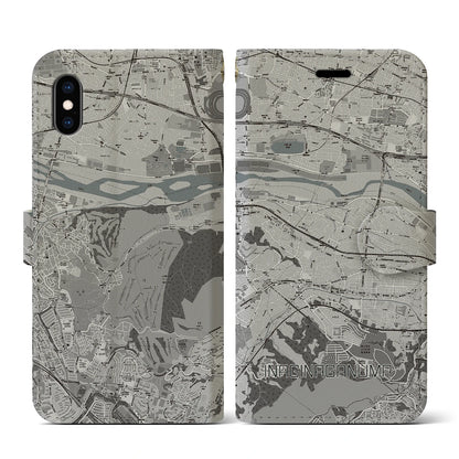 【稲城長沼（東京都）】地図柄iPhoneケース（手帳タイプ）モノトーン・iPhone XS / X 用
