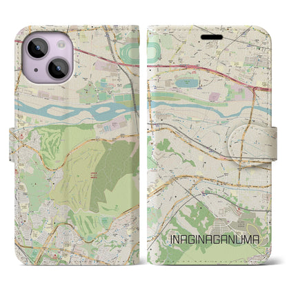 【稲城長沼（東京都）】地図柄iPhoneケース（手帳タイプ）ナチュラル・iPhone 14 用