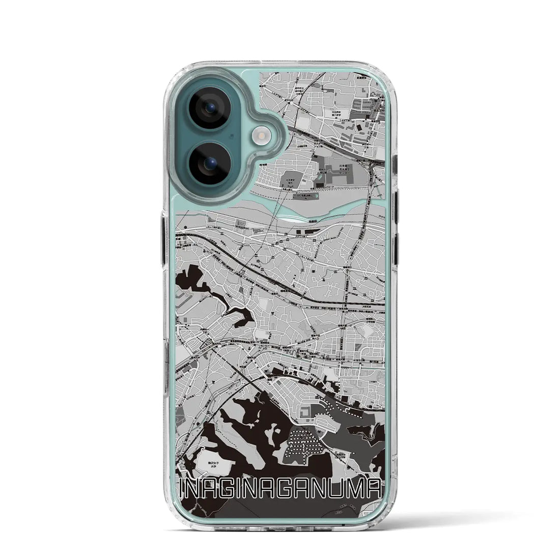 【稲城長沼（東京都）】地図柄iPhoneケース（MagSafeタイプ）モノトーン・iPhone 16 Pro 用