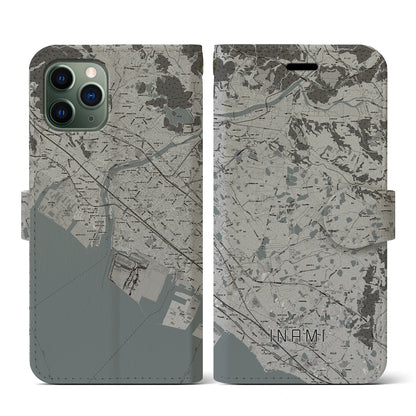 【稲美（兵庫県）】地図柄iPhoneケース（手帳タイプ）モノトーン・iPhone 11 Pro 用