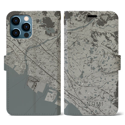 【稲美（兵庫県）】地図柄iPhoneケース（手帳タイプ）モノトーン・iPhone 12 / 12 Pro 用