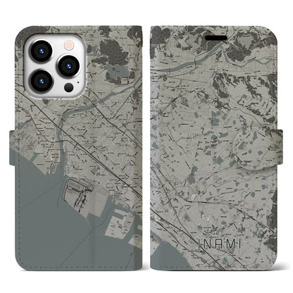 【稲美（兵庫県）】地図柄iPhoneケース（手帳タイプ）モノトーン・iPhone 13 Pro 用