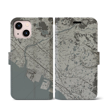 【稲美（兵庫県）】地図柄iPhoneケース（手帳タイプ）モノトーン・iPhone 13 mini 用