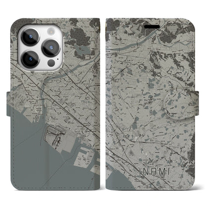 【稲美（兵庫県）】地図柄iPhoneケース（手帳タイプ）モノトーン・iPhone 14 Pro 用