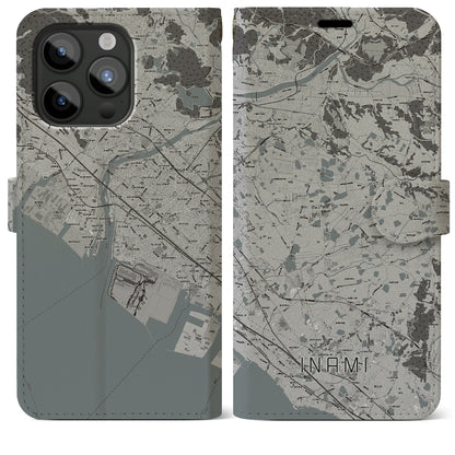 【稲美（兵庫県）】地図柄iPhoneケース（手帳タイプ）モノトーン・iPhone 15 Pro Max 用