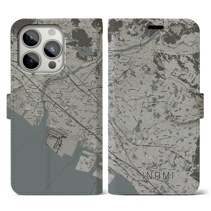 【稲美（兵庫県）】地図柄iPhoneケース（手帳タイプ）モノトーン・iPhone 15 Pro 用