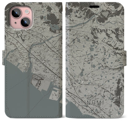 【稲美（兵庫県）】地図柄iPhoneケース（手帳タイプ）モノトーン・iPhone 15 Plus 用