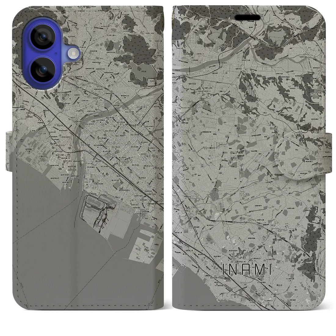 【稲美(兵庫県)】地図柄iPhoneケース(手帳タイプ)モノトーン・iPhone 16 Pro Max 用