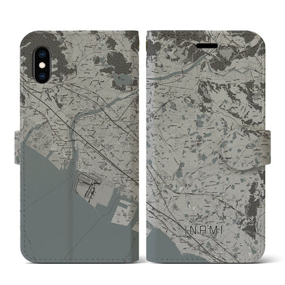 【稲美（兵庫県）】地図柄iPhoneケース（手帳タイプ）モノトーン・iPhone XS / X 用