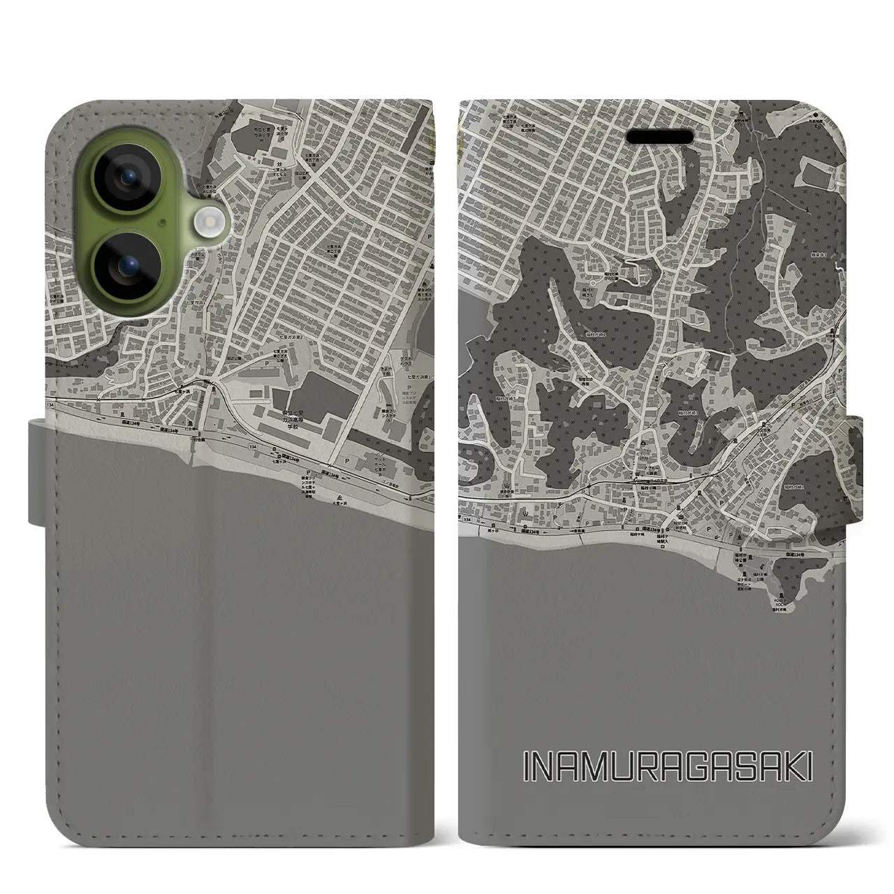 【稲村ヶ崎（神奈川県）】地図柄iPhoneケース（手帳タイプ）