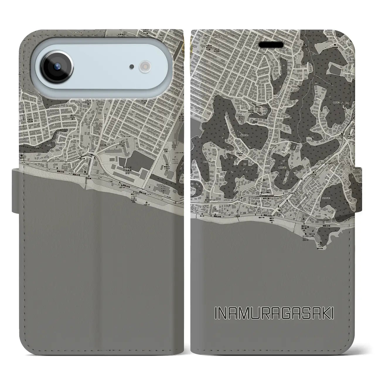 【稲村ヶ崎（神奈川県）】地図柄iPhoneケース（手帳タイプ）