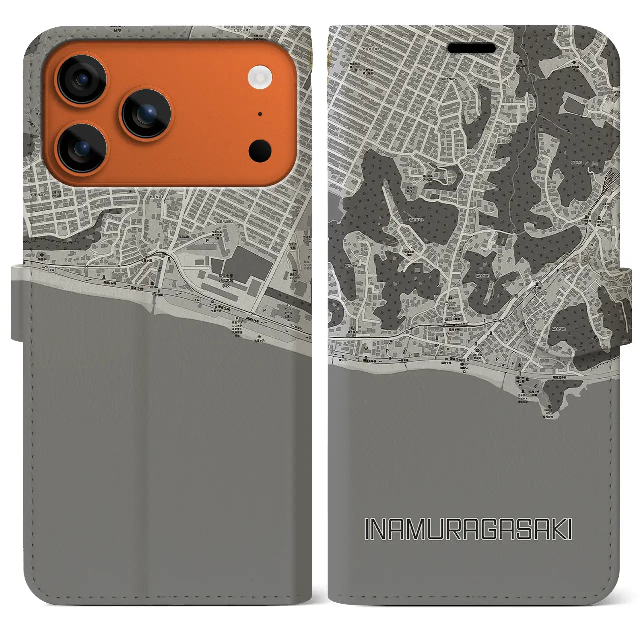 【稲村ヶ崎（神奈川県）】地図柄iPhoneケース（手帳タイプ）