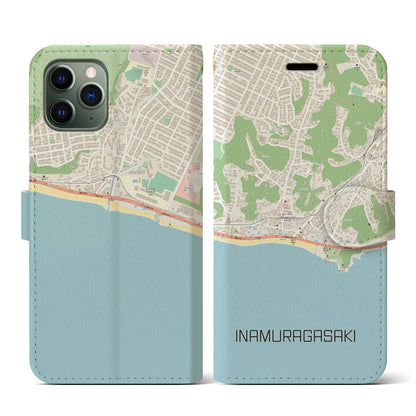 【稲村ヶ崎（神奈川県）】地図柄iPhoneケース（手帳タイプ）ナチュラル・iPhone 11 Pro 用