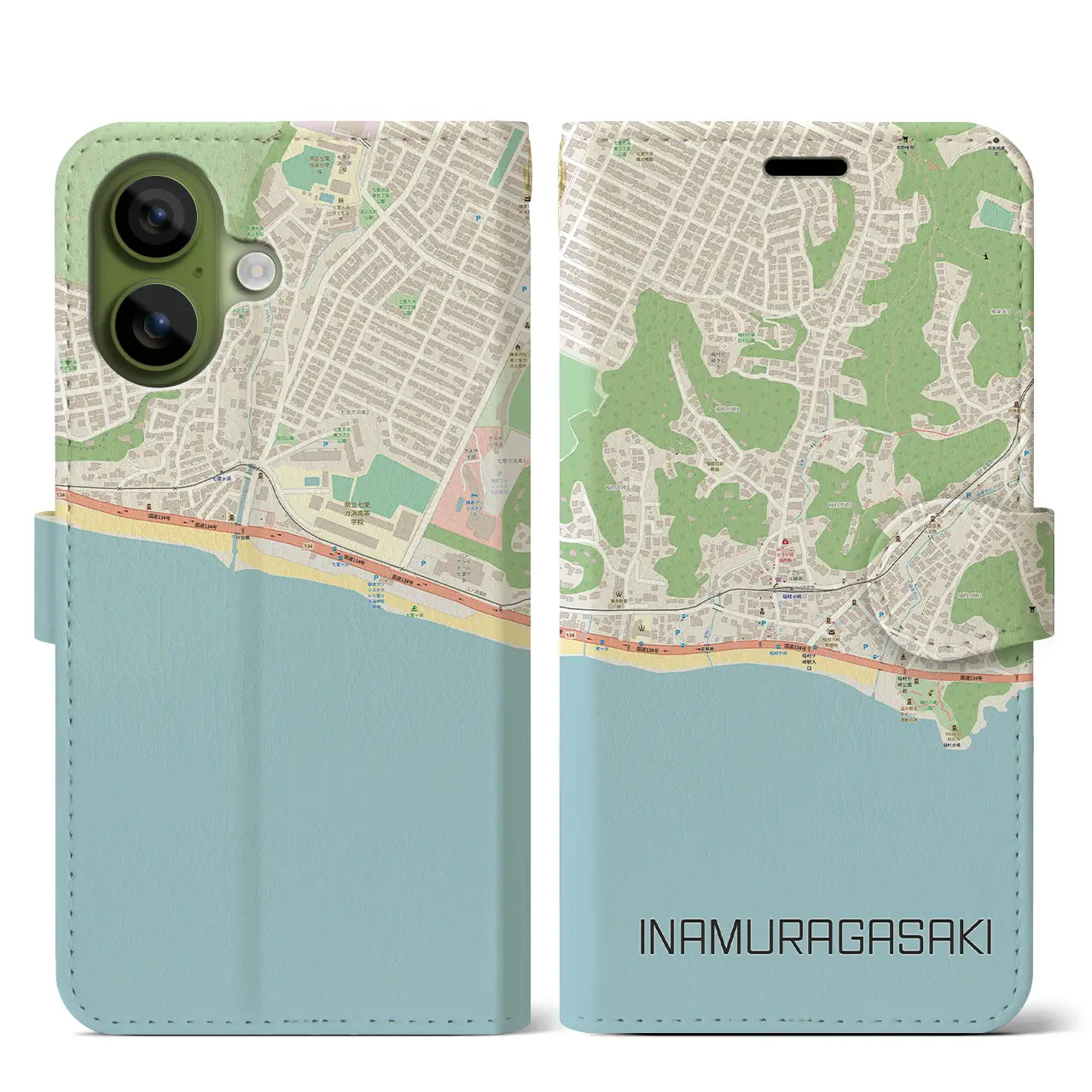 【稲村ヶ崎（神奈川県）】地図柄iPhoneケース（手帳タイプ）