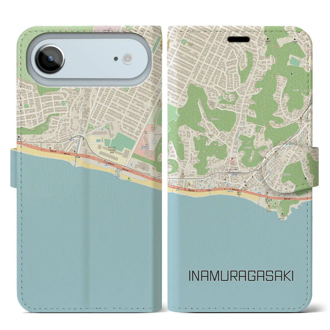 【稲村ヶ崎（神奈川県）】地図柄iPhoneケース（手帳タイプ）モノトーン・iPhone 17 Pro Max 用