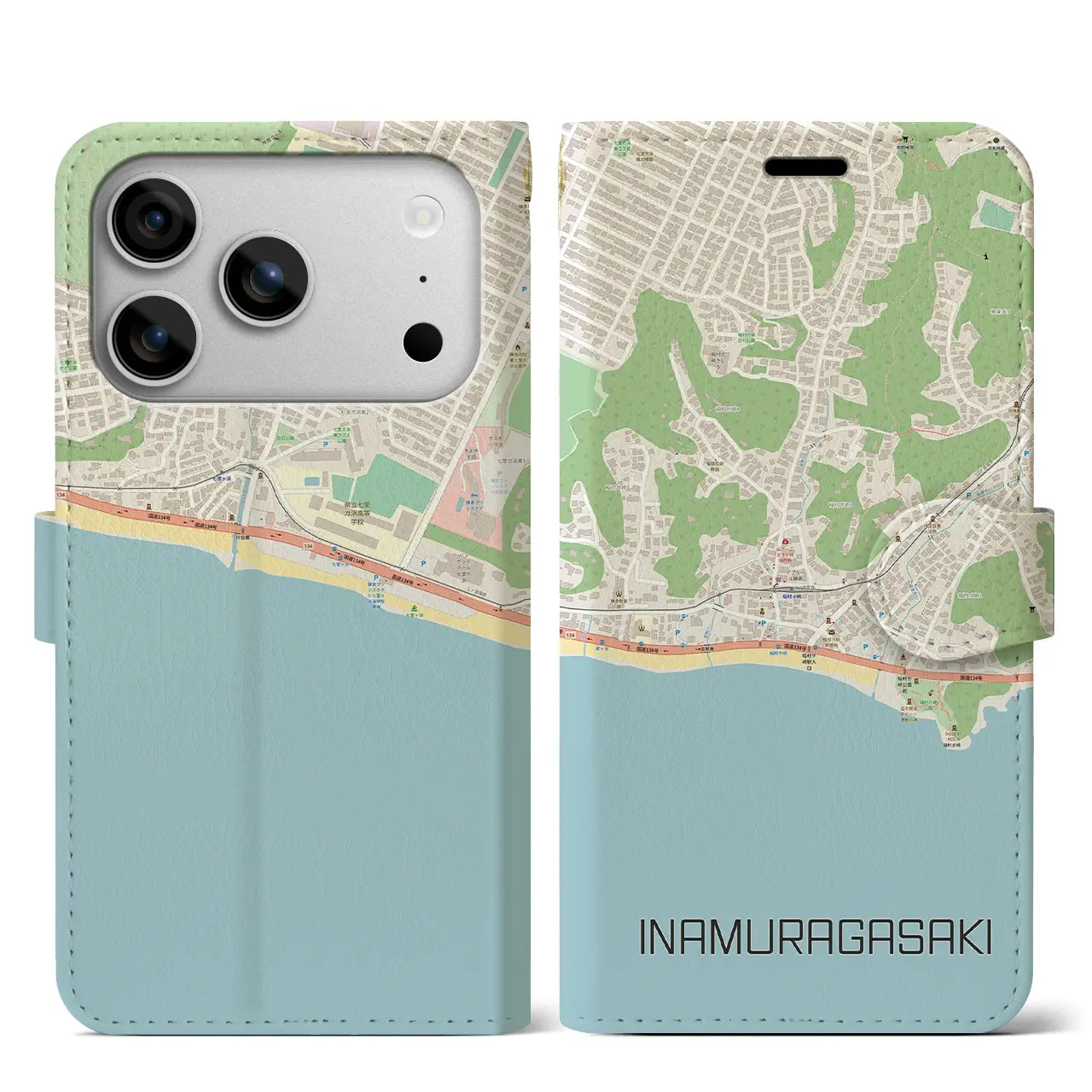 【稲村ヶ崎（神奈川県）】地図柄iPhoneケース（手帳タイプ）