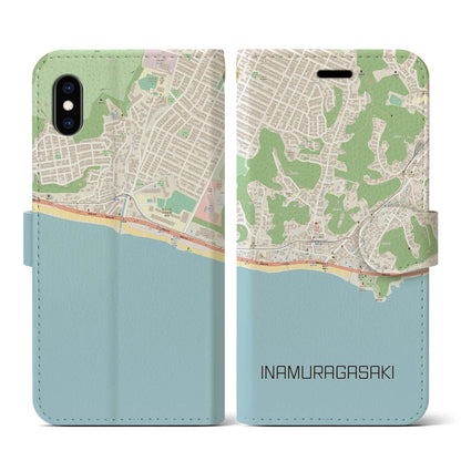 【稲村ヶ崎（神奈川県）】地図柄iPhoneケース（手帳タイプ）ナチュラル・iPhone XS / X 用