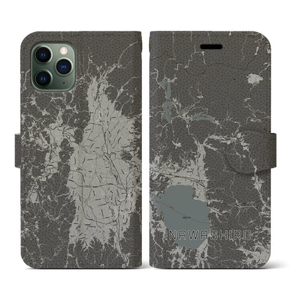 【猪苗代（福島県）】地図柄iPhoneケース（手帳タイプ）モノトーン・iPhone 11 Pro 用