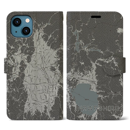 【猪苗代（福島県）】地図柄iPhoneケース（手帳タイプ）モノトーン・iPhone 13 用