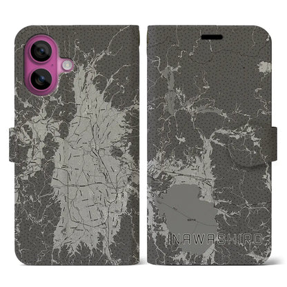 【猪苗代（福島県）】地図柄iPhoneケース（手帳タイプ）モノトーン・iPhone 16 Pro 用