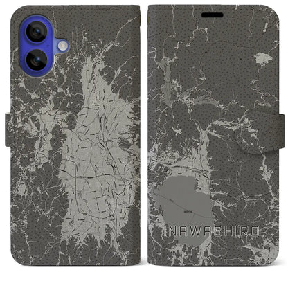 【猪苗代（福島県）】地図柄iPhoneケース（手帳タイプ）モノトーン・iPhone 16 Pro Max 用