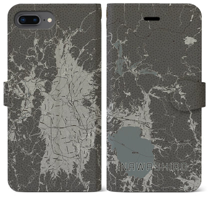 【猪苗代（福島県）】地図柄iPhoneケース（手帳タイプ）モノトーン・iPhone 8Plus /7Plus / 6sPlus / 6Plus 用