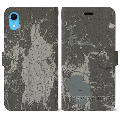 【猪苗代（福島県）】地図柄iPhoneケース（手帳タイプ）モノトーン・iPhone XR 用