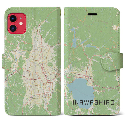 【猪苗代（福島県）】地図柄iPhoneケース（手帳タイプ）ナチュラル・iPhone 11 用