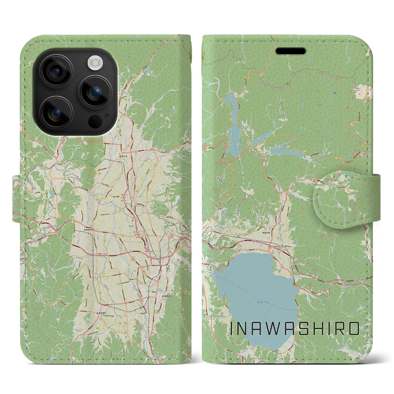 【猪苗代（福島県）】地図柄iPhoneケース（手帳タイプ）ナチュラル・iPhone 16 用