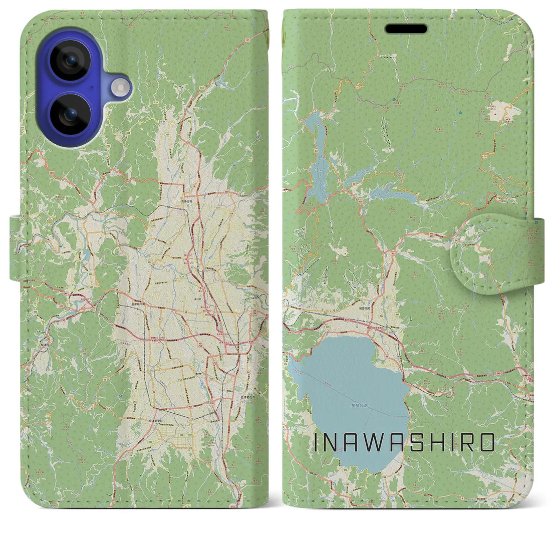 【猪苗代(福島県)】地図柄iPhoneケース(手帳タイプ)ナチュラル・iPhone 16 Pro Max 用