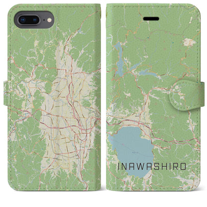 【猪苗代（福島県）】地図柄iPhoneケース（手帳タイプ）ナチュラル・iPhone 8Plus /7Plus / 6sPlus / 6Plus 用