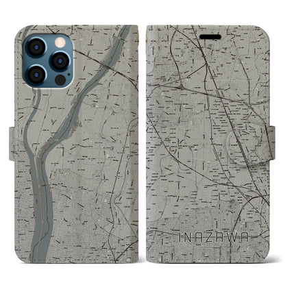 【稲沢（愛知県）】地図柄iPhoneケース（手帳タイプ）モノトーン・iPhone 12 / 12 Pro 用
