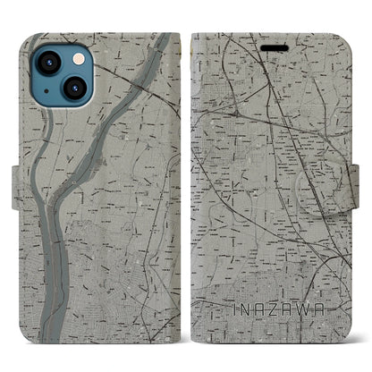 【稲沢（愛知県）】地図柄iPhoneケース（手帳タイプ）モノトーン・iPhone 13 用