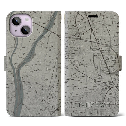 【稲沢（愛知県）】地図柄iPhoneケース（手帳タイプ）モノトーン・iPhone 14 用