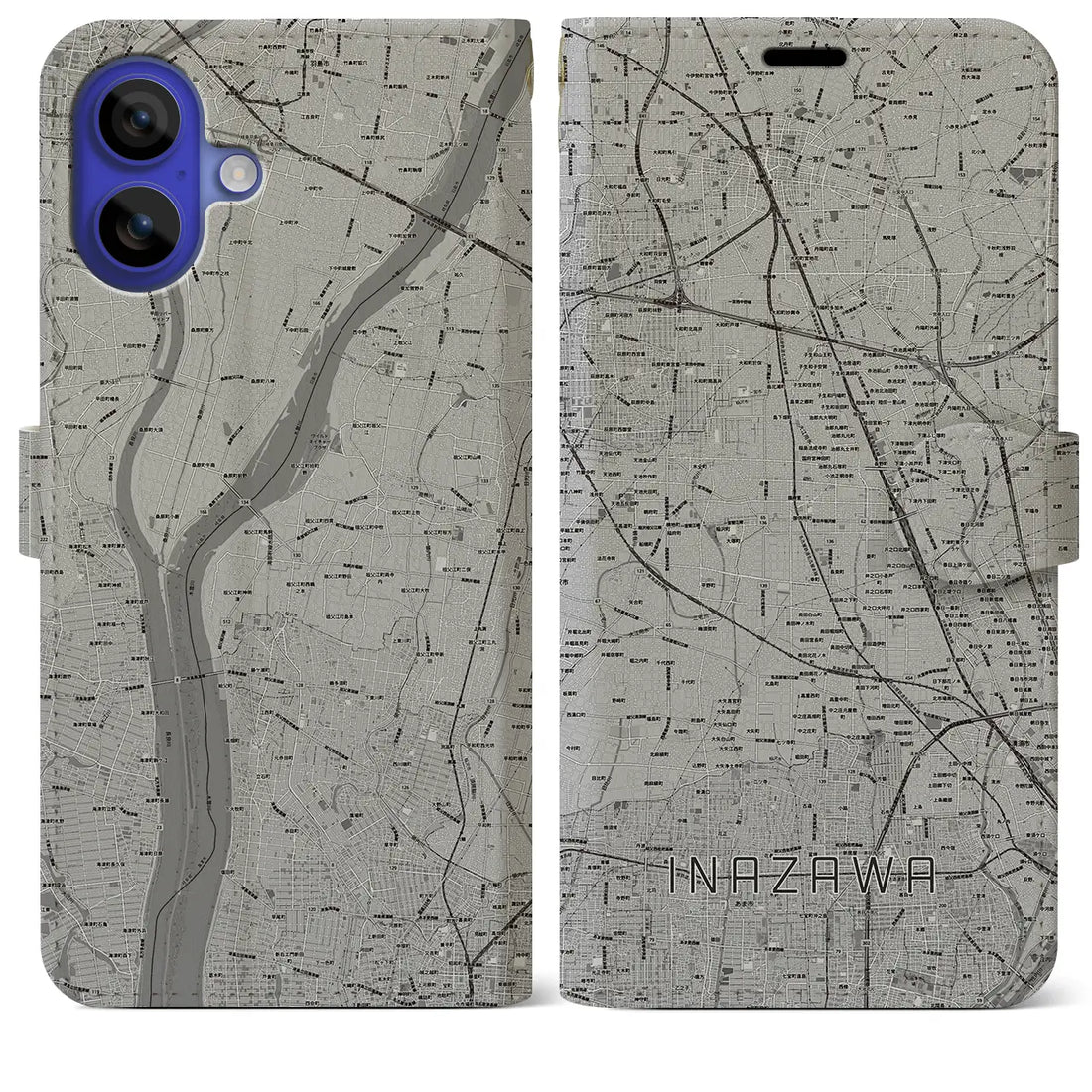 【稲沢(愛知県)】地図柄iPhoneケース(手帳タイプ)モノトーン・iPhone 16 Pro Max 用