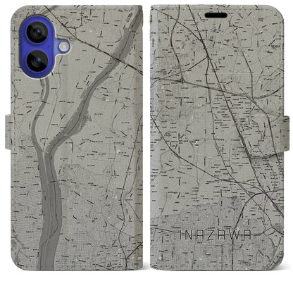 【稲沢（愛知県）】地図柄iPhoneケース（手帳タイプ）モノトーン・iPhone 16 Pro Max 用