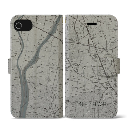 【稲沢（愛知県）】地図柄iPhoneケース（手帳タイプ）モノトーン・iPhone SE（第3 / 第2世代） / 8 / 7 / 6s / 6 用