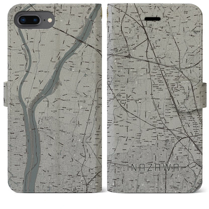 【稲沢（愛知県）】地図柄iPhoneケース（手帳タイプ）モノトーン・iPhone 8Plus /7Plus / 6sPlus / 6Plus 用