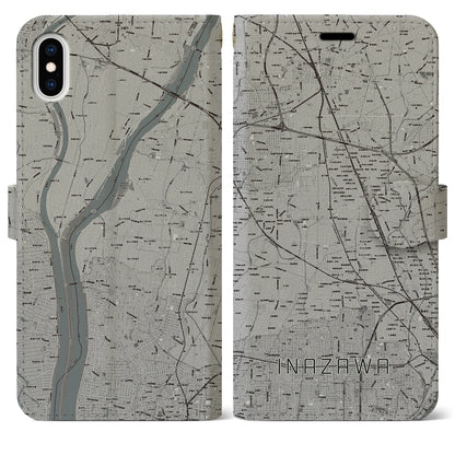 【稲沢（愛知県）】地図柄iPhoneケース（手帳タイプ）モノトーン・iPhone XS Max 用