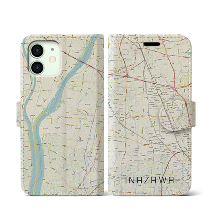 【稲沢（愛知県）】地図柄iPhoneケース（手帳タイプ）ナチュラル・iPhone 12 mini 用