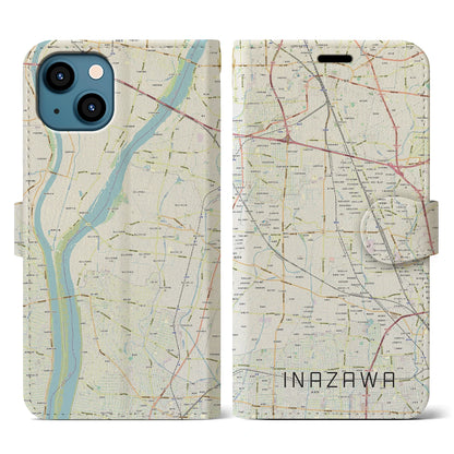 【稲沢（愛知県）】地図柄iPhoneケース（手帳タイプ）ナチュラル・iPhone 13 用