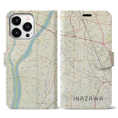 【稲沢（愛知県）】地図柄iPhoneケース（手帳タイプ）ナチュラル・iPhone 13 Pro 用