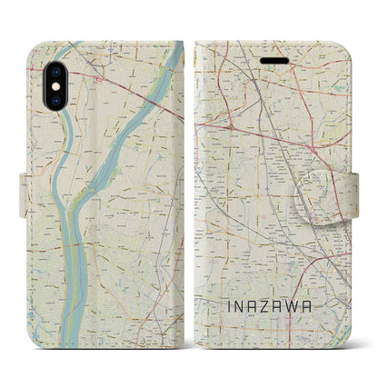 【稲沢（愛知県）】地図柄iPhoneケース（手帳タイプ）ナチュラル・iPhone XS / X 用