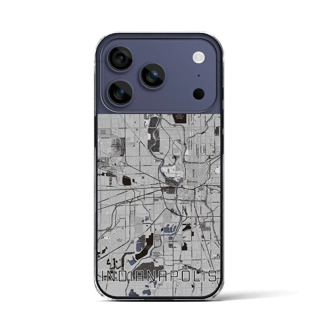 【インディアナポリス（アメリカ）】地図柄iPhoneケース（クリアタイプ）モノトーン・iPhone 17 Pro Max 用