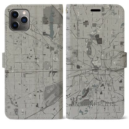 【インディアナポリス（アメリカ）】地図柄iPhoneケース（手帳タイプ）モノトーン・iPhone 11 Pro Max 用